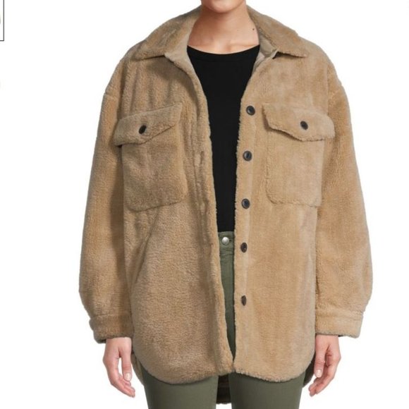 NWT Beige Faux Fur Teddy Puffer Shacket. - Picture 1 of 12